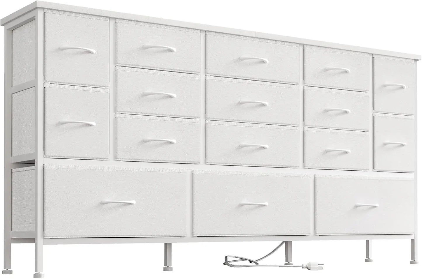 63 Inch Large TV Stand with 16 Drawers and Power Outlets for Storage