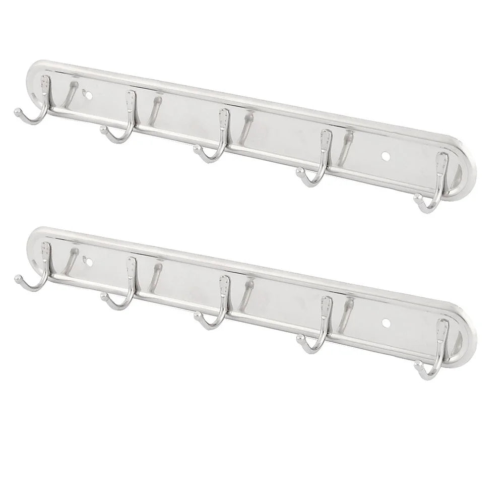 Wall Mounted 5 Hooks Coat Hat Towel Rack Organizer Set of 2 Easy Install