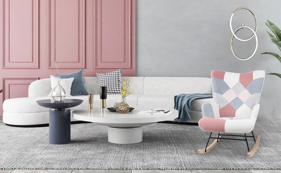 Mid Century Rocking Chair Fabric Recliner with Wood Legs for Living Room