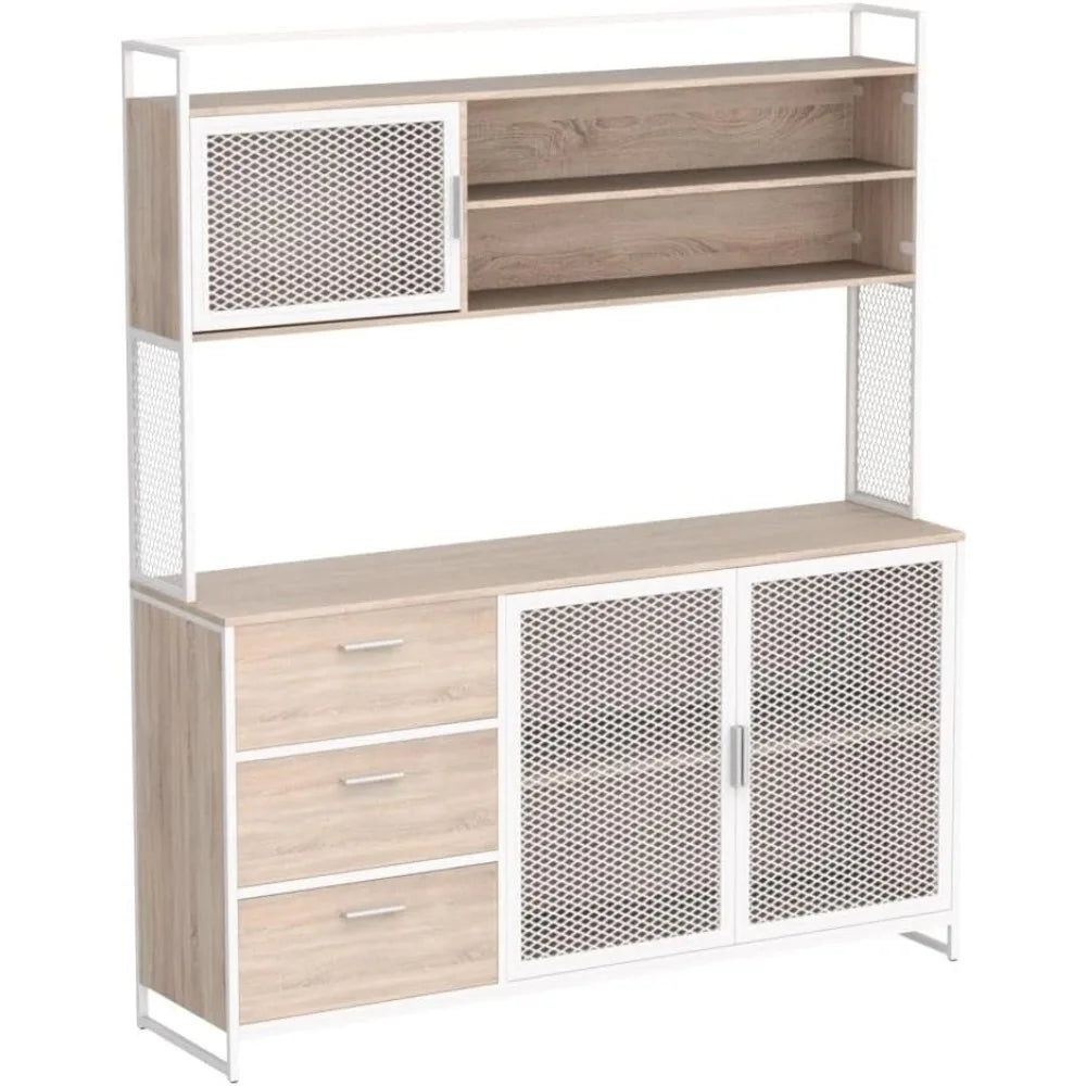 Modern Wood Sideboard Buffet Storage Cabinet with Hutch and Drawers