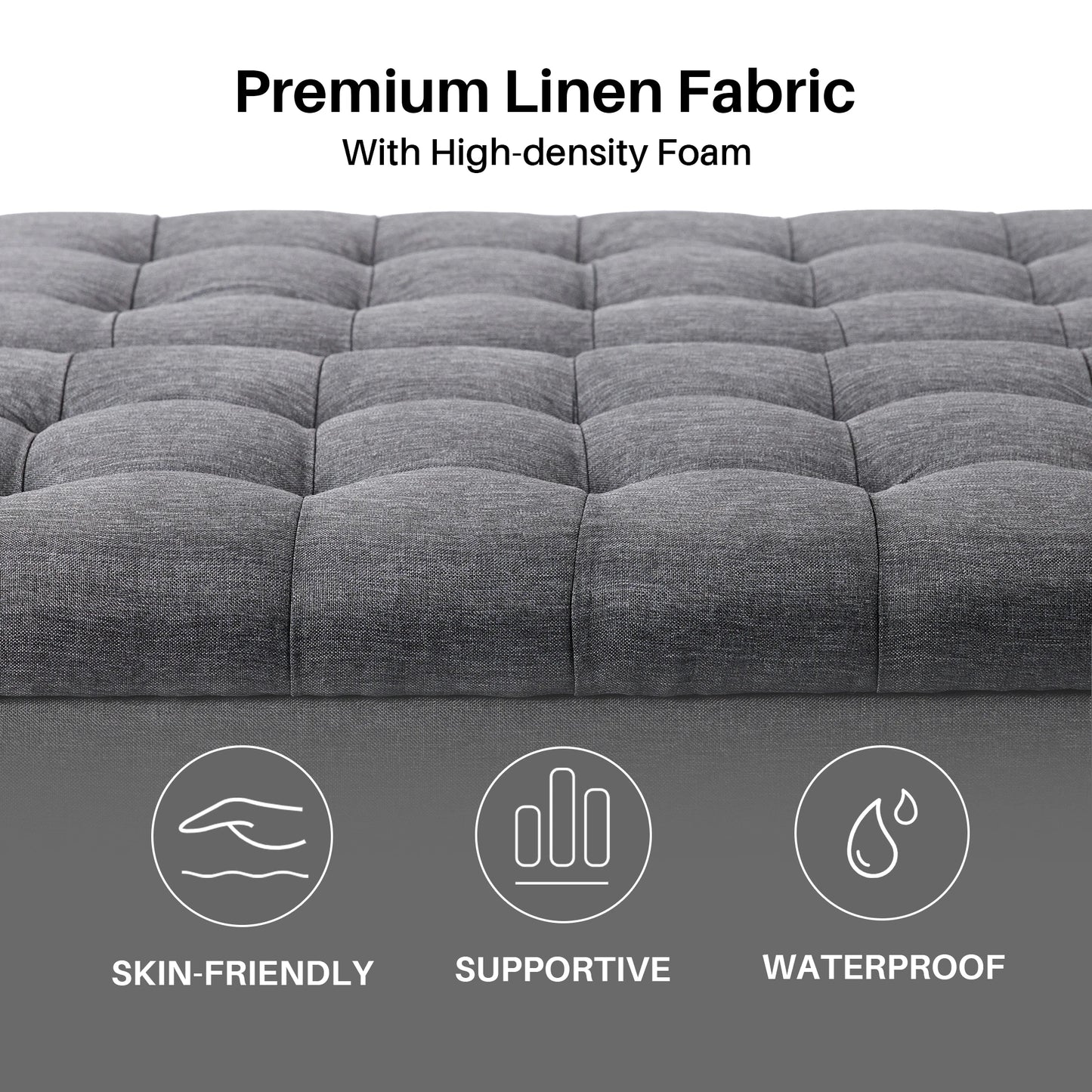 Ljustra Large Square Storage Ottoman Bench Lift Top Tufted Fabric Living Room