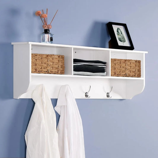 Contemporary Wall Mounted Coat Rack with Shelves and Hooks for Entryway