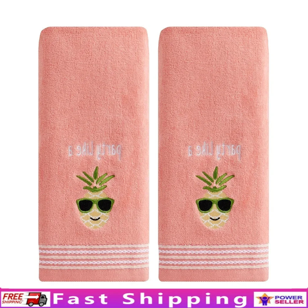 Tropical Pineapple Hand Towel Set 2 Piece Cotton Plush Washroom Decor