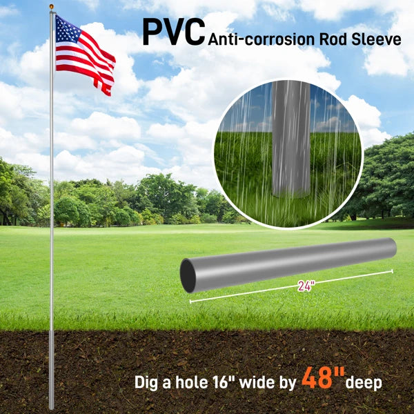 30FT Aluminum Flag Pole Kit with 5x3 US Flag for Outdoor Display