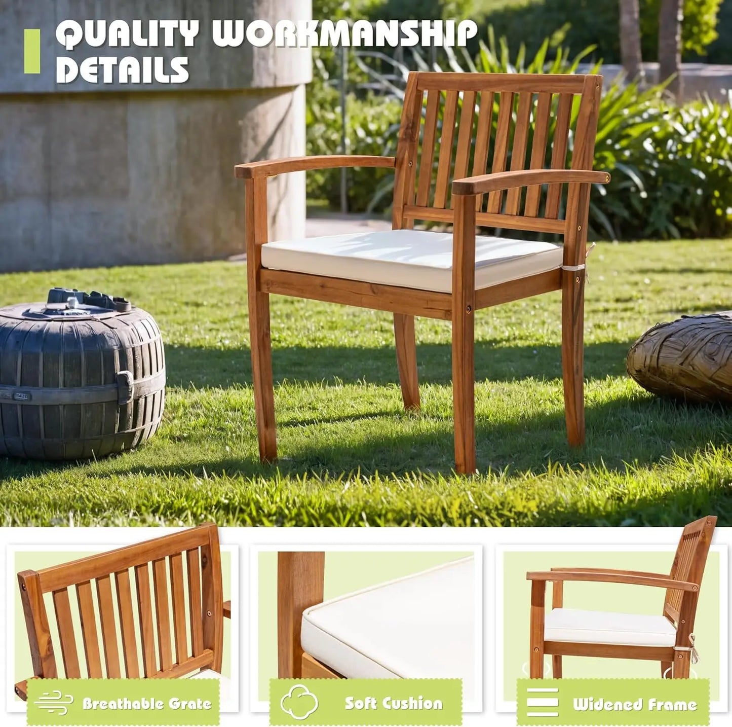 5 Piece Outdoor Dining Set Acacia Wood Patio Table Chairs Cushions