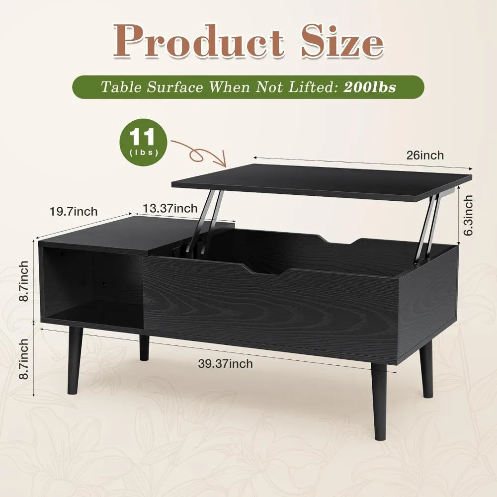 Wooden Lift Top Coffee Table with Hidden Storage for Living Room