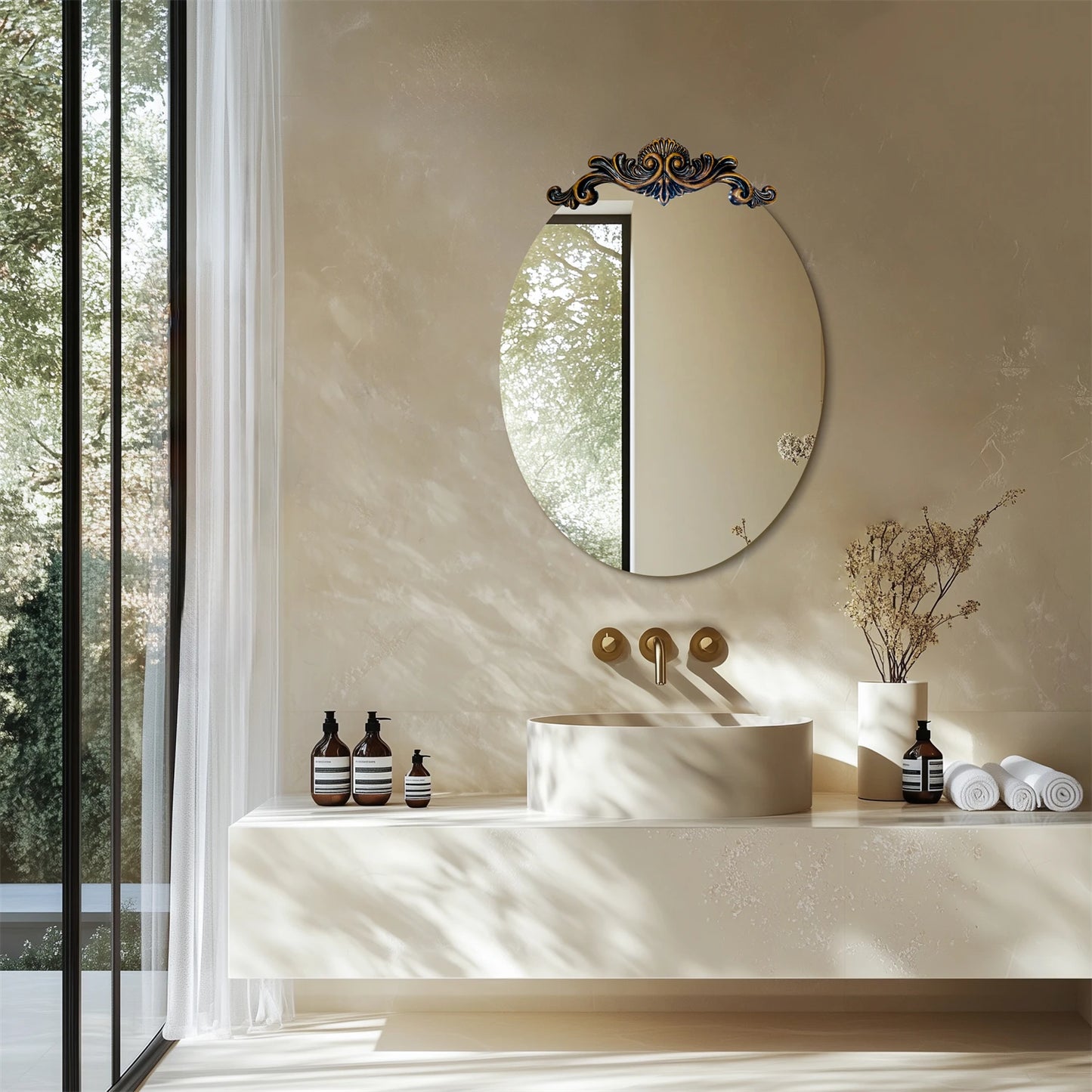 Oval Vintage Baroque Mirror 50/60/70CM Antique Frame Glam Wall Decor