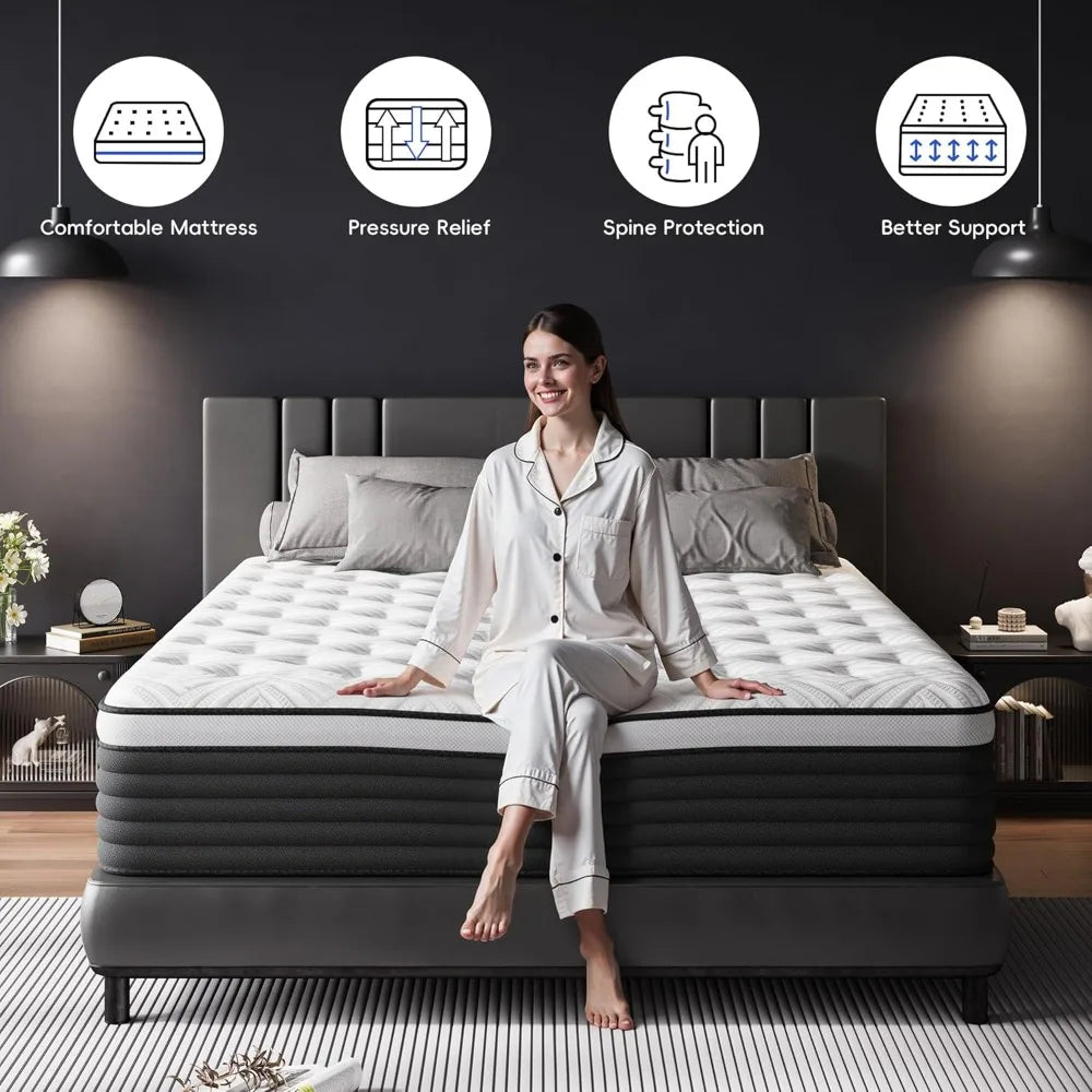 Ljustra Hybrid 12 Inch Mattress Memory Foam Pocket Spring Pain Relief