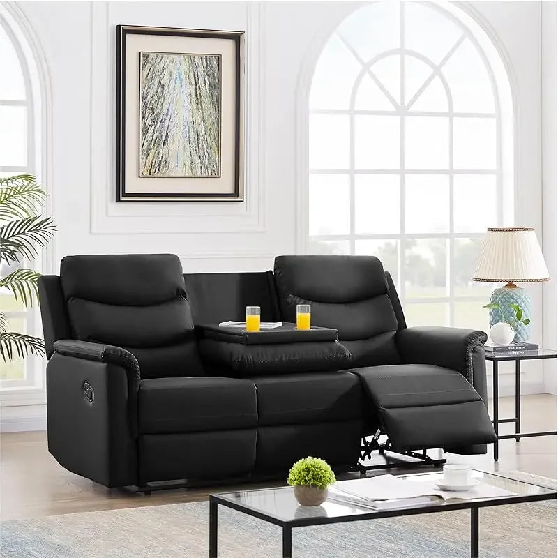 77" Faux Leather Reclining Loveseat Sofa w/ 2 Recliners, Cup Holders, Console – Manual Recliner Couch