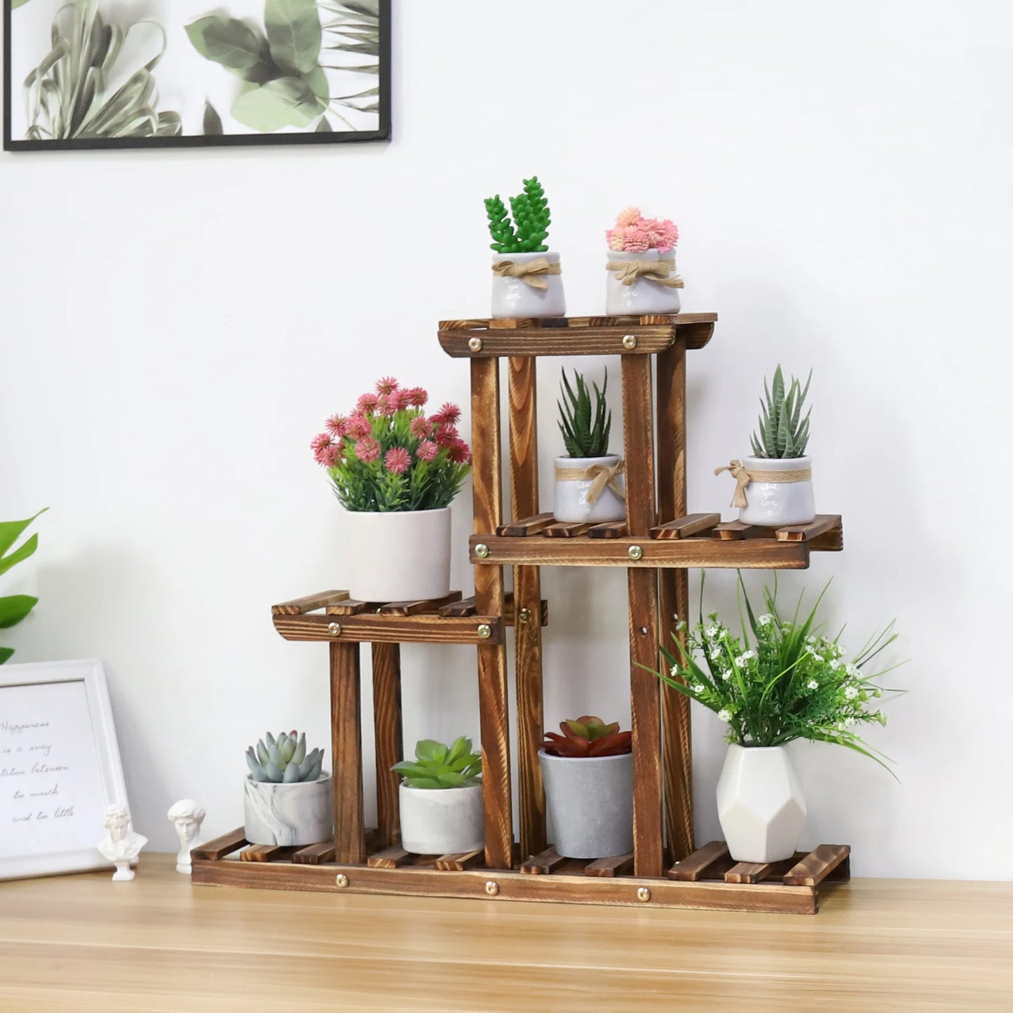 Carbonized Wood Multi Tier Plant Stand for Indoor Outdoor Succulents