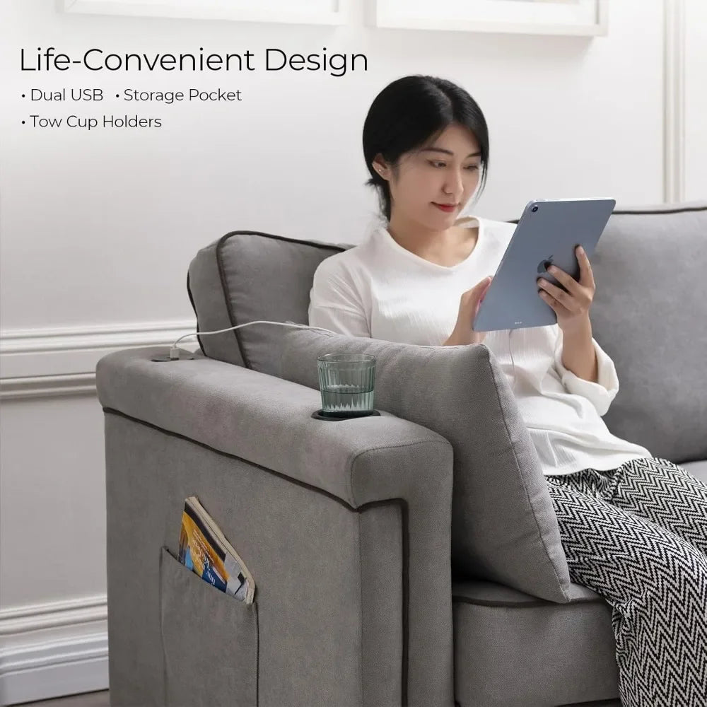 Ljustra Pull Out Sofa Bed 2 in 1 LED Sleeper Couch USB Cup Holder