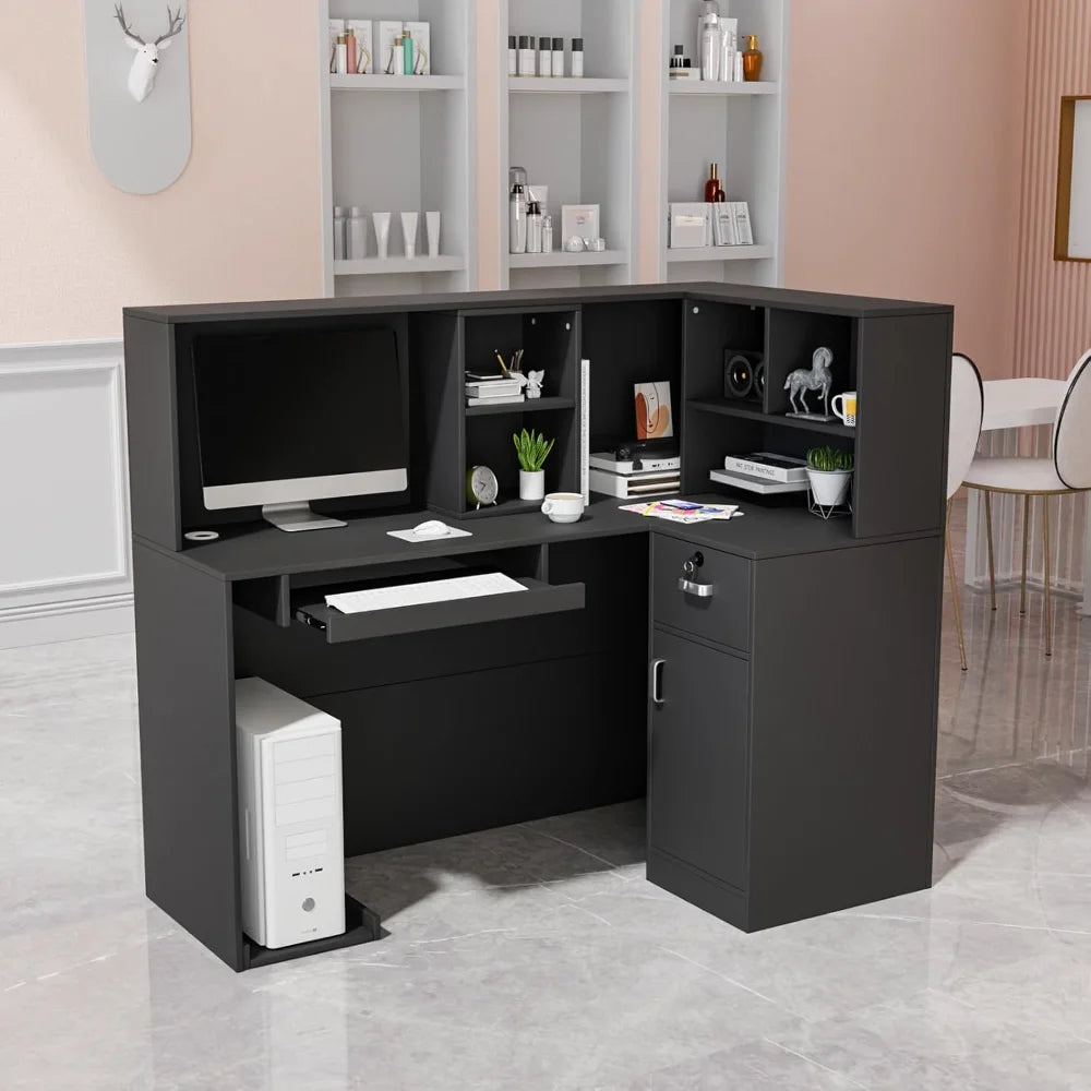 Modern Reception Desk with Moveable Shelves and Lockable Drawers