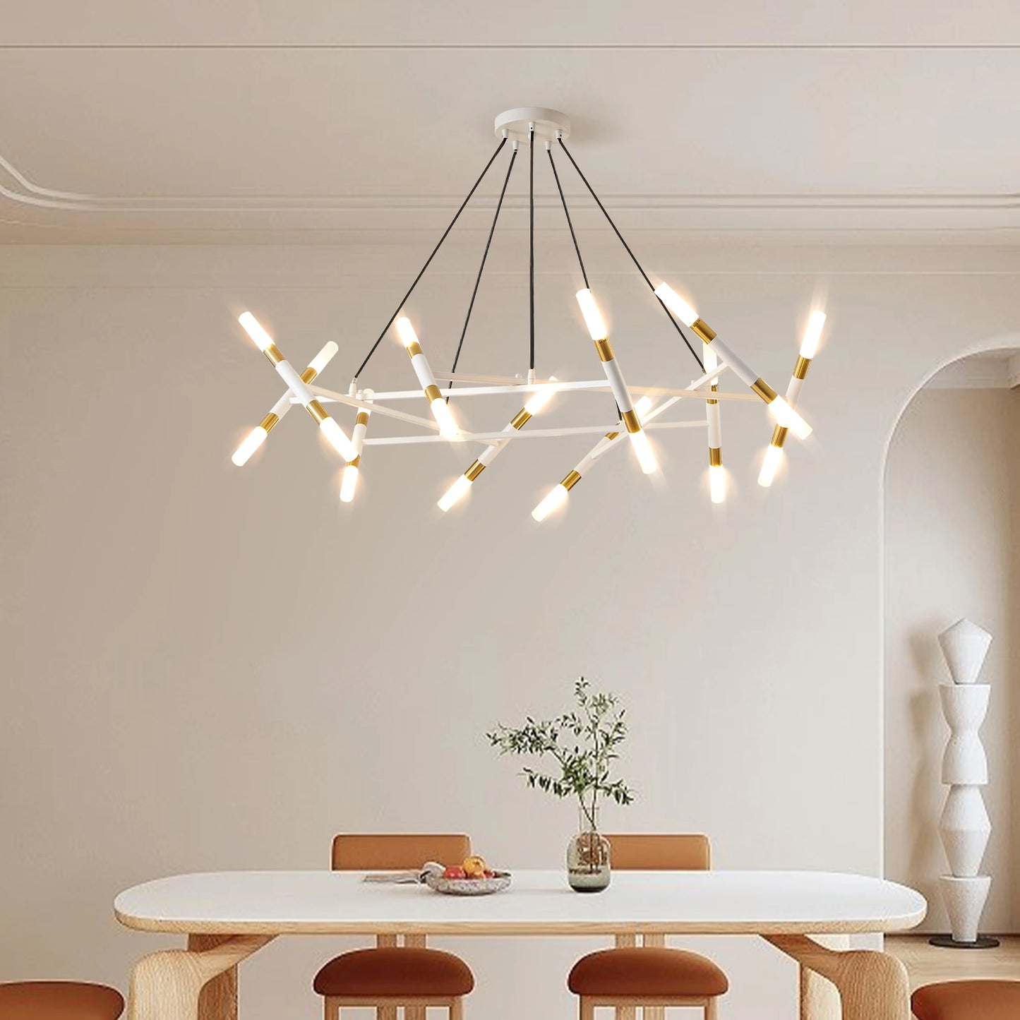 Modern Chandelier Light Branch Design Frosted Tubes Adjustable Pendant