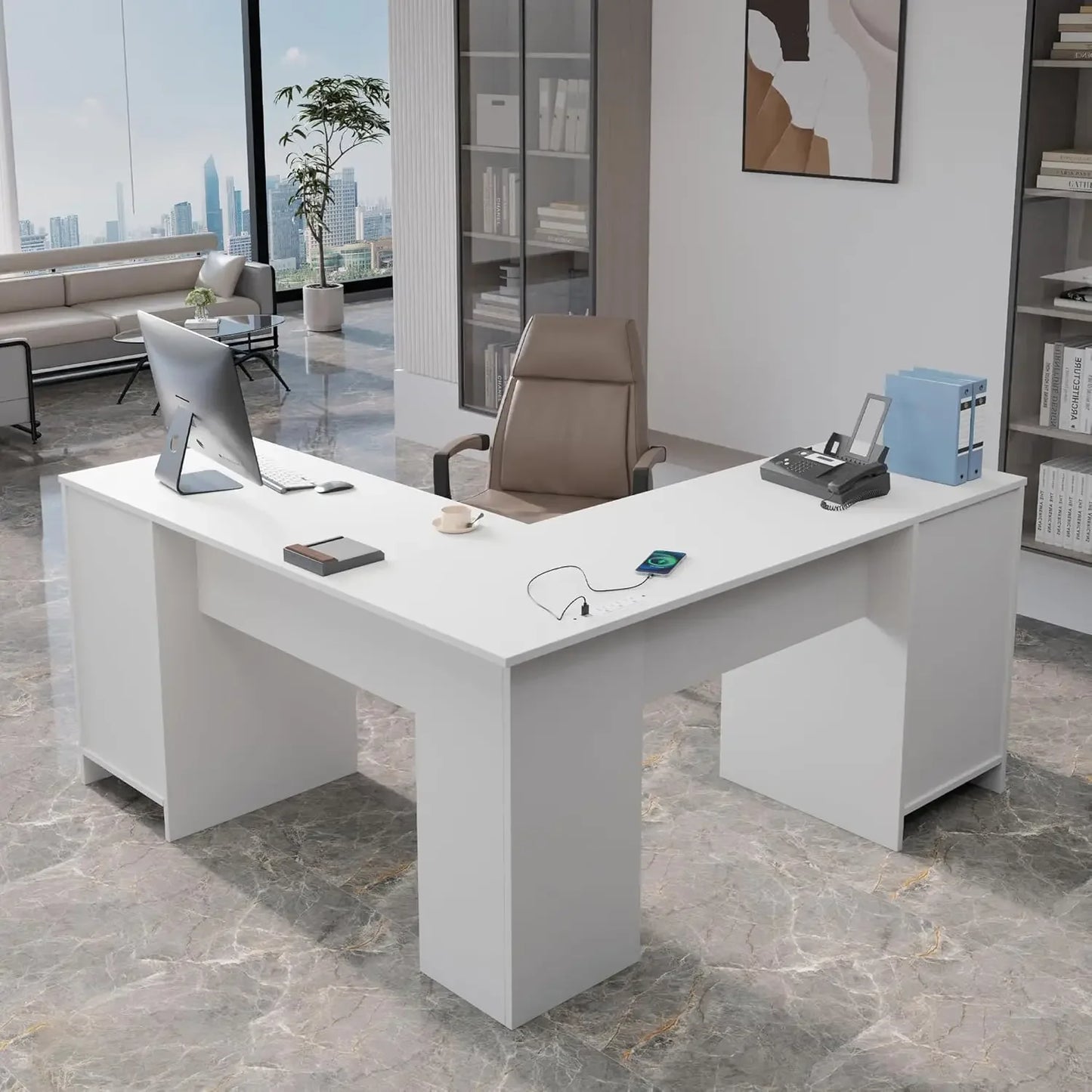 L Shaped Desk with File Cabinet Corner Computer Desk Home Office Table