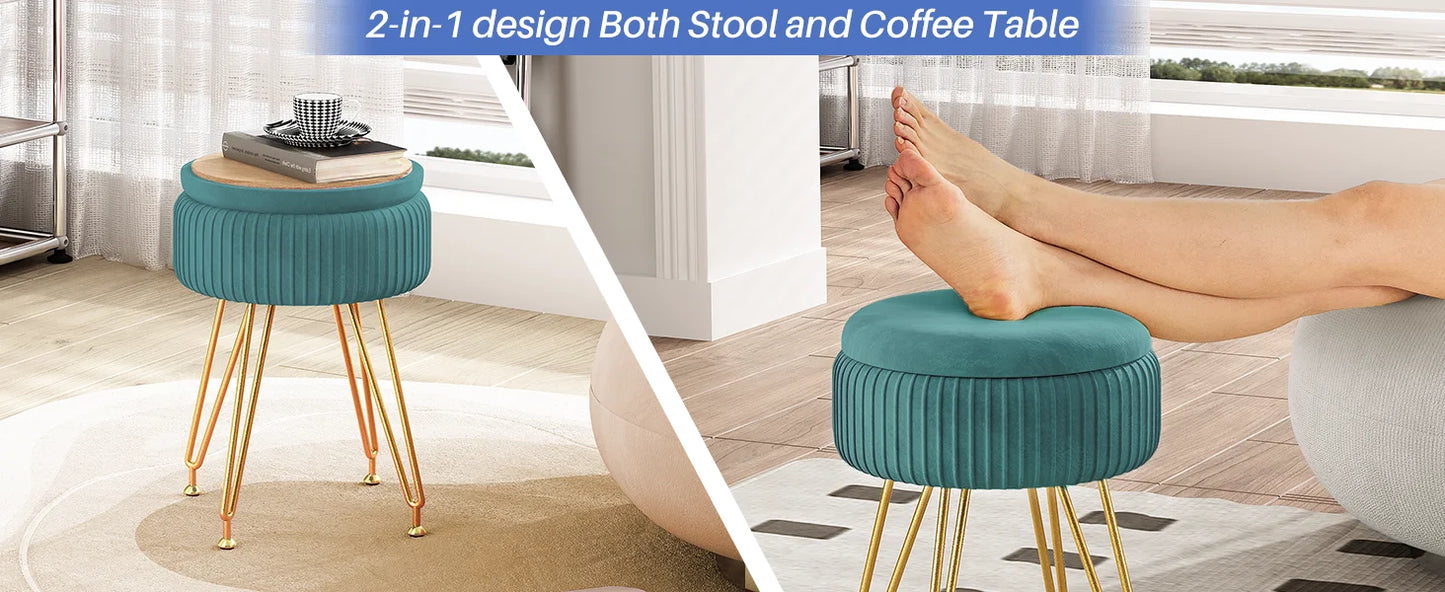 Redlife Velvet Vanity Stool Chair with Storage Makeup Footrest Living Room