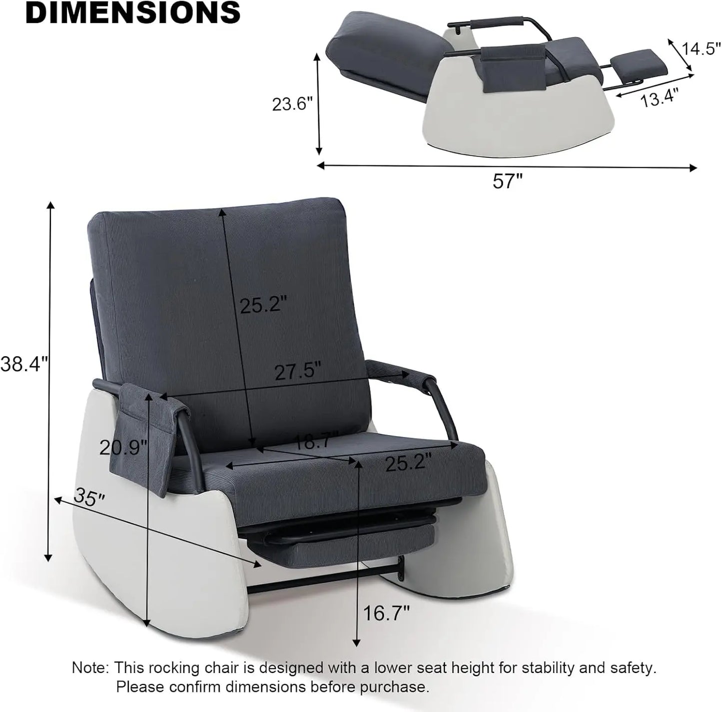 Ljustra Rocking Recliner Chair Modern Sofa Upholstered Glider 3 Levels