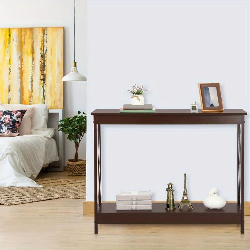 Console Table Entryway Table Narrow Sofa Table 2-Tier Shelves
