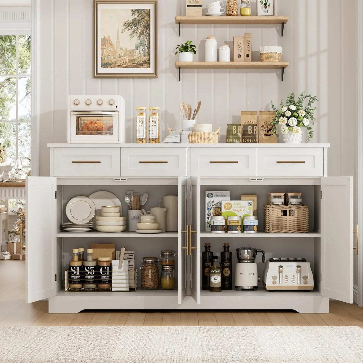 60 Inch Large Buffet Sideboard Storage Modern Kitchen Cabinet Coffee Bar