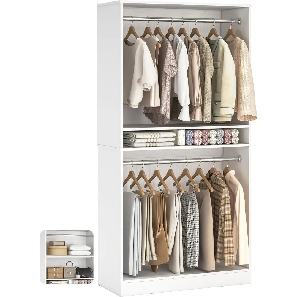 3FT Freestanding Closet Organizer with Adjustable Shelves and Rods