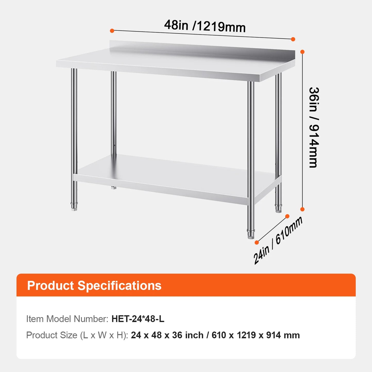 SucceBuy Stainless Steel Work Table Heavy Duty Adjustable Kitchen Table