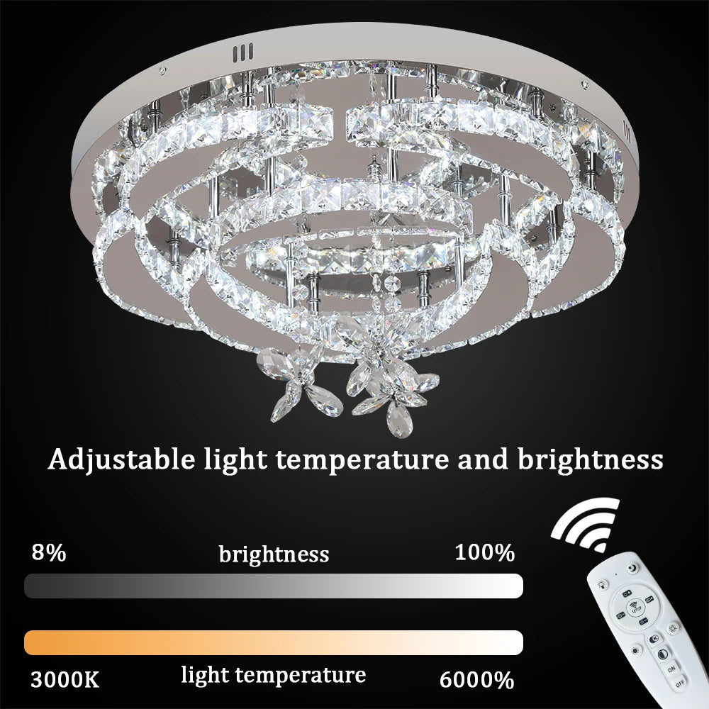 Modern Crystal Chandelier Ceiling Lamp LED Dimmable Pendant Light