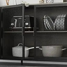 Large Kitchen Hutch Storage Cabinet with Metal Frame and Mesh Doors