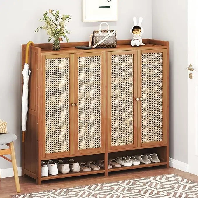 8 Tier Bamboo Shoe Storage Cabinet Freestanding Shoe Rack for Closet