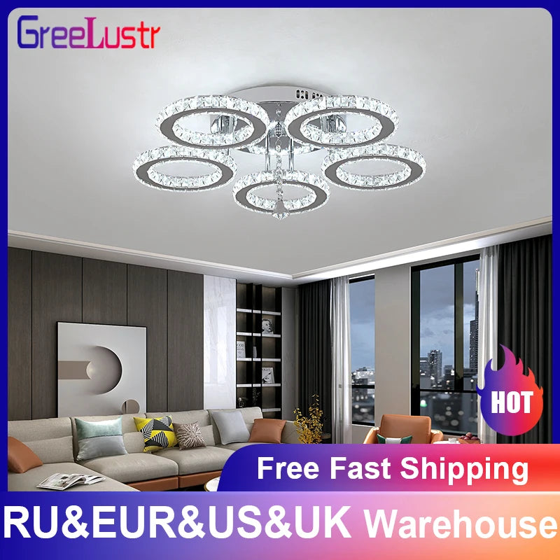 Modern K9 Crystal Chandelier Ceiling Light Fixture LED Pendant Lamp