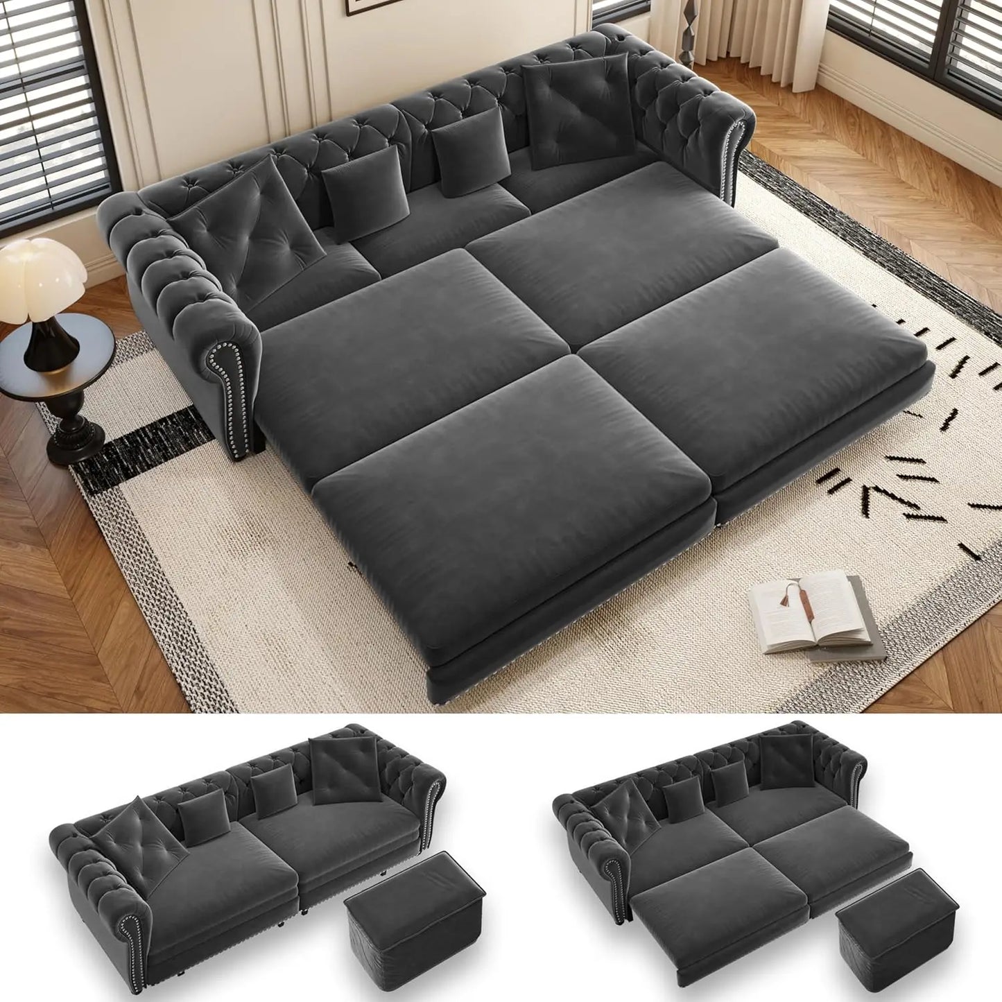 Ljustra 93 Inch King Pull Out Sofa Bed 3 in 1 Sleeper Couch