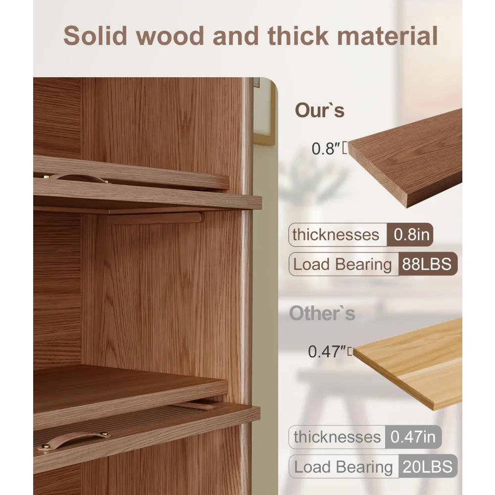 Ljustra Solid Wood Book Case 4Tier Bookshelves with Tempered Glass Doors