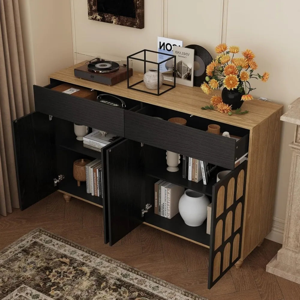 Modern 59 Inch Sideboard Buffet Cabinet with 2 Drawers and Pop-Up Doors