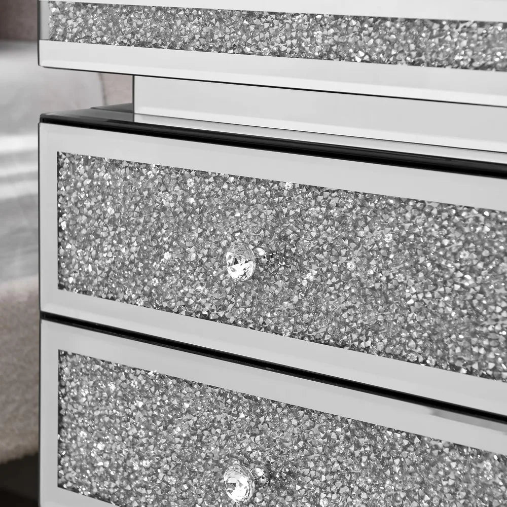 Luxury Crystal Mirrored Nightstand Bedside Cupboard Modern Furniture