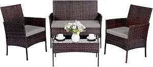 Ljustra 4 Piece Patio Furniture Set Outdoor Rattan Conversation Set