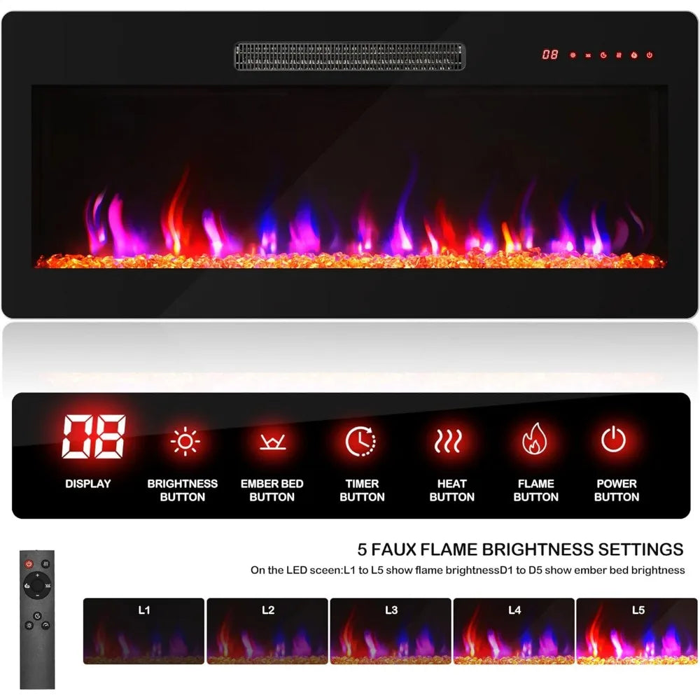 68 Inch Fluted TV Stand with Electric Fireplace Modern Entertainment Center