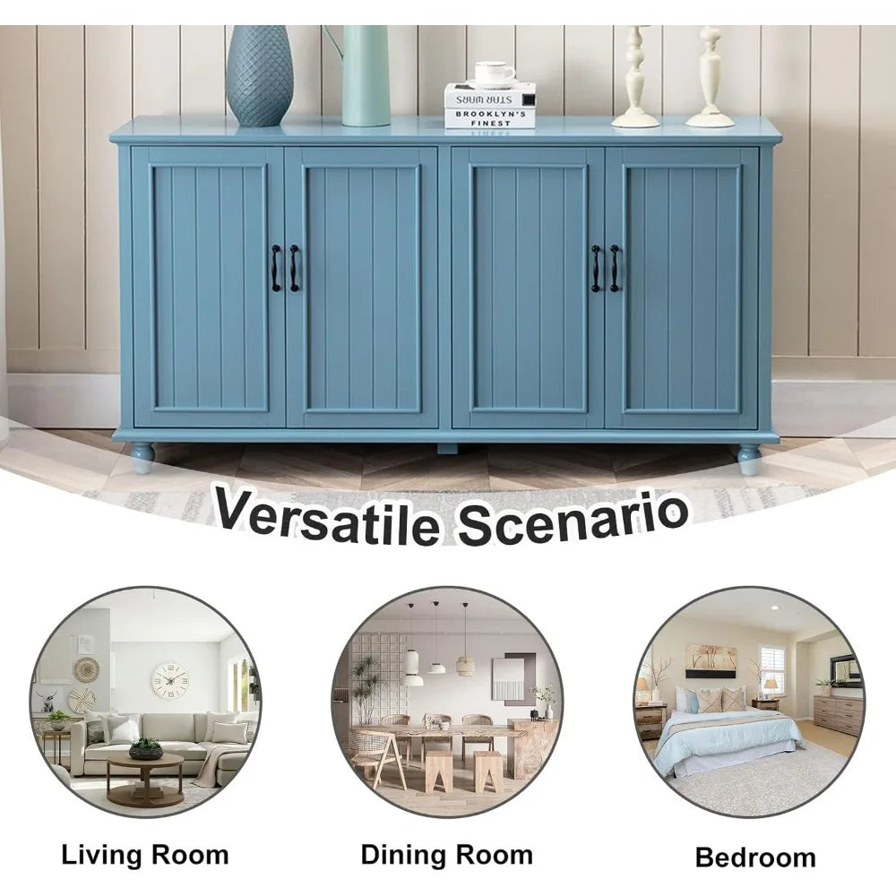 Buffet Cabinet Storage Kitchen Sideboard 62 Inch Coffee Bar with 4 Doors