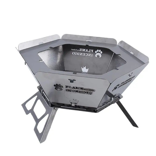 Portable Heavy Duty Fire Pit Grill Barbecue Campfire Hexagonal BBQ