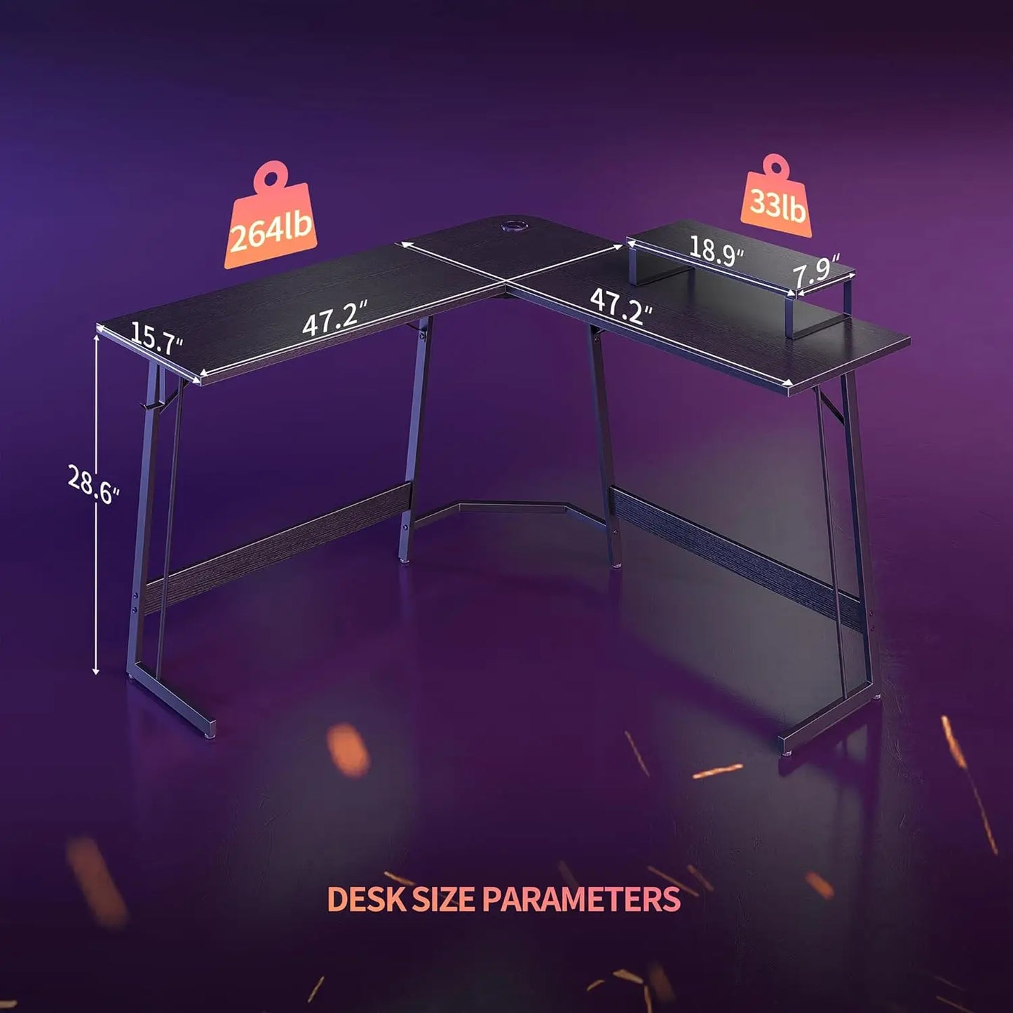 L Shaped Gaming Desk 47 Inch Computer Desk with Monitor Stand PC Gaming Desk