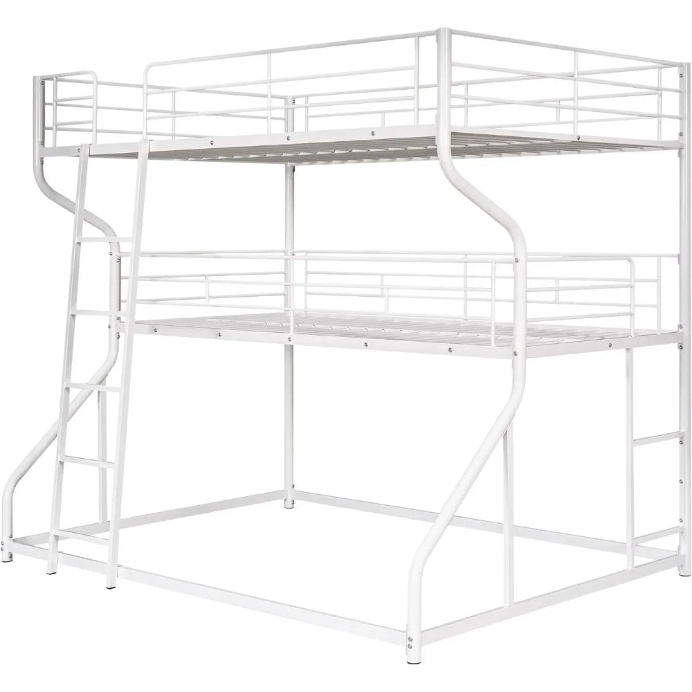 Triple Metal Bunk Bed Full XL Twin XL Queen Frame with Guardrails