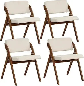 Folding Dining Chairs Set of 4 Upholstered Kitchen Chairs Rubber Wood