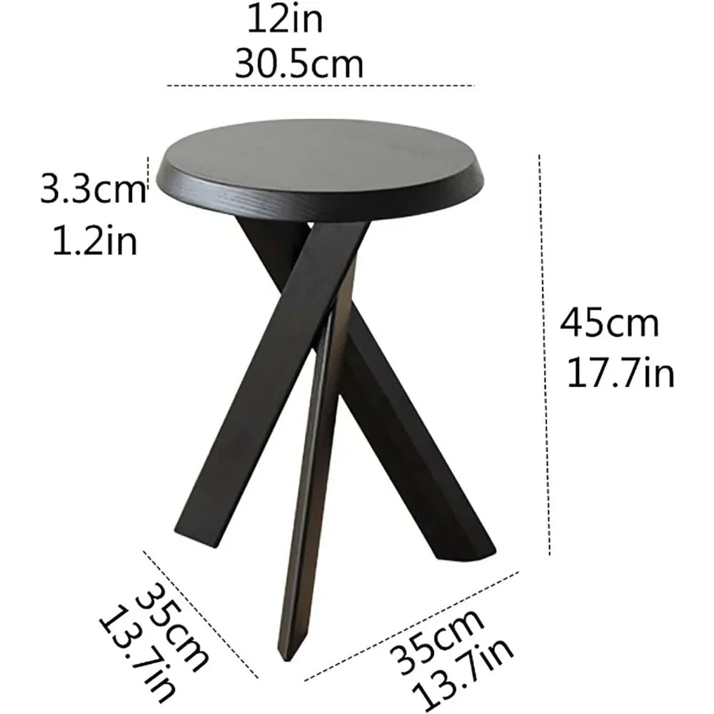 Round Coffee Table Solid Wood Rustic End Table with Crossed Legs