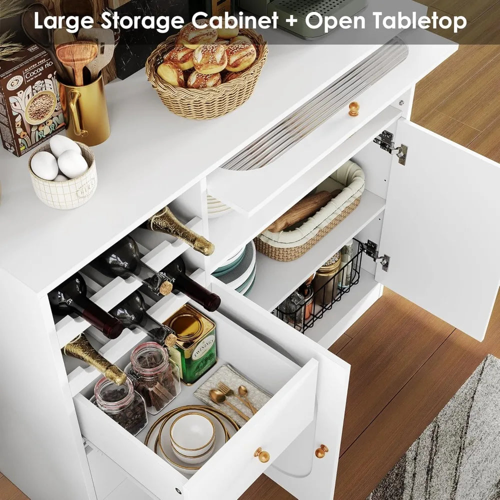 Kitchen Pantry Storage Cabinet Buffet Coffee Bar with Power Outlets