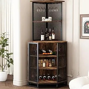 Corner Bar Cabinet Industrial 5 Tier Adjustable Shelf Storage Home