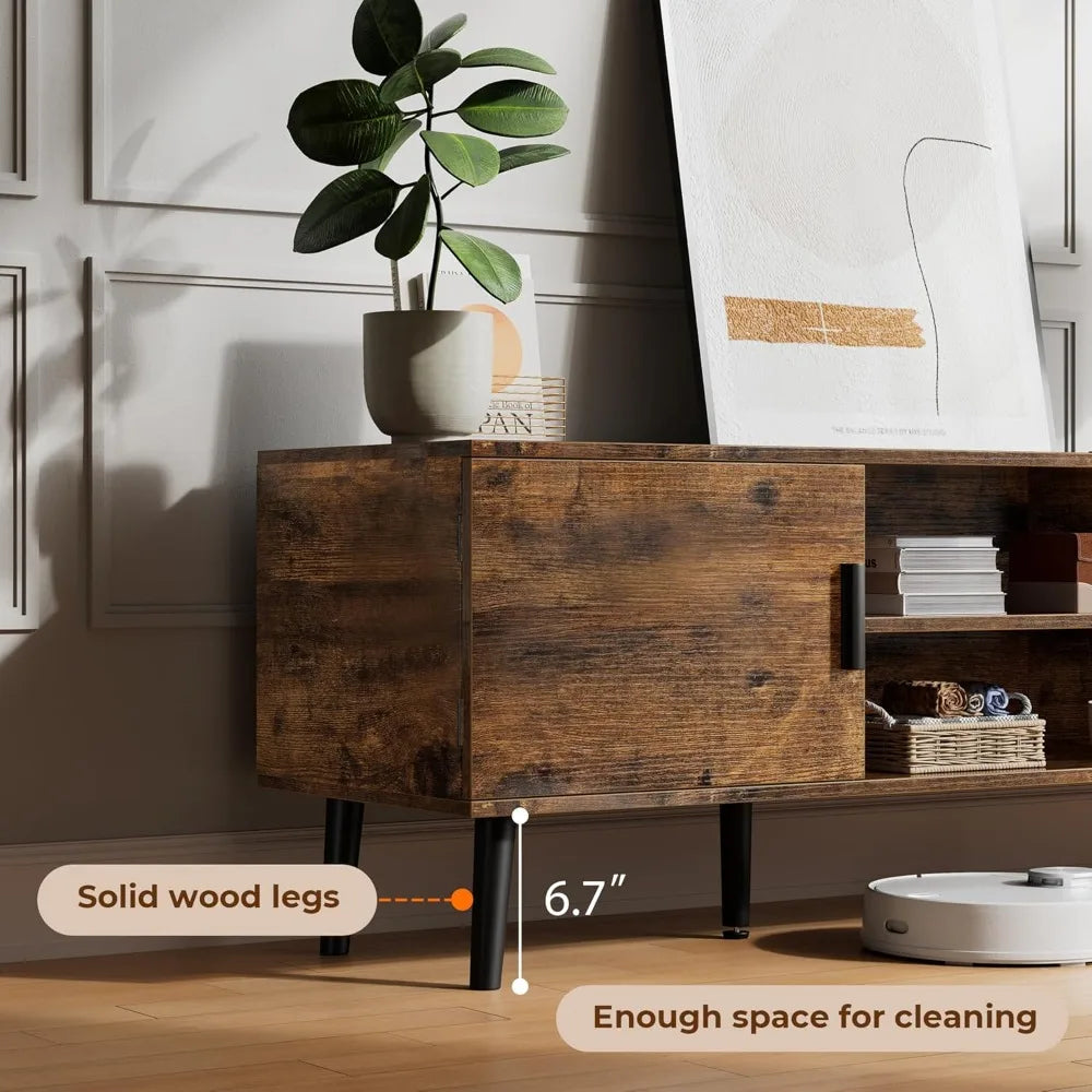 TV Stand for 55 Inch TV with Adjustable Shelf and 2 Cabinets