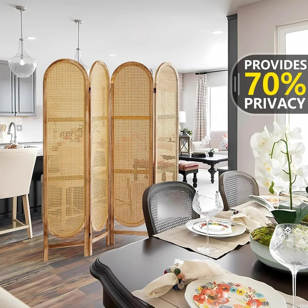 4 Panel Foldable Room Divider Screen Portable Rattan Privacy Divider