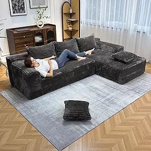 104" Modular Cloud Sofa Faux Rabbit Fur Sectional Deep Seat L-Shaped Couch