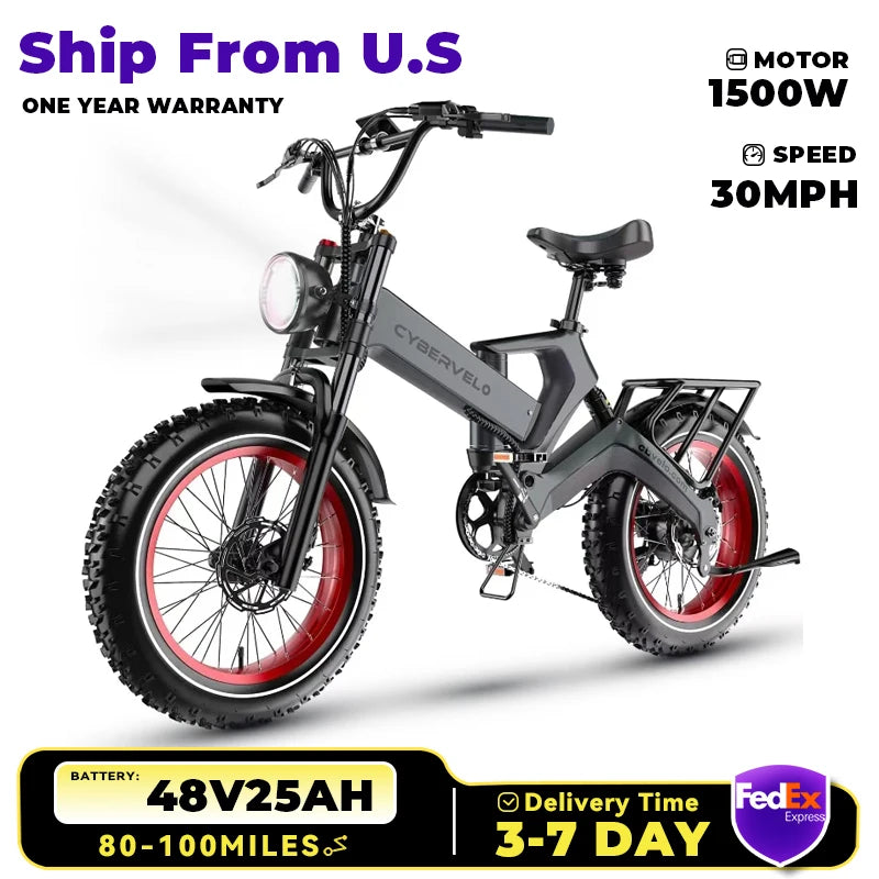 Ljustra 1000W Folding Electric Bike 35MPH 100Mile Range 20" Fat Tire