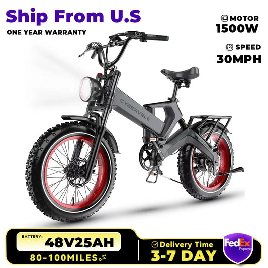 Ljustra 1000W Folding Electric Bike 35MPH 100Mile Range 20" Fat Tire