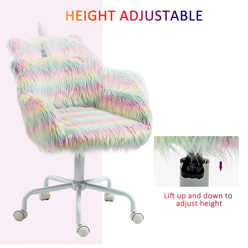 Ljustra Fluffy Unicorn Office Chair Kids Desk Chair with Armrest Support