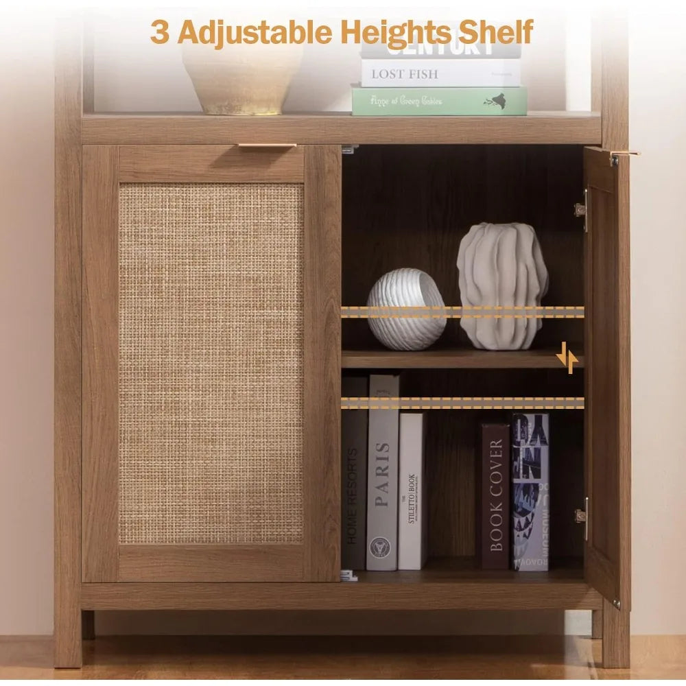 Ljustra 5 Tier Rattan Bookshelf Tall Bookcase Storage Shelves Farmhouse