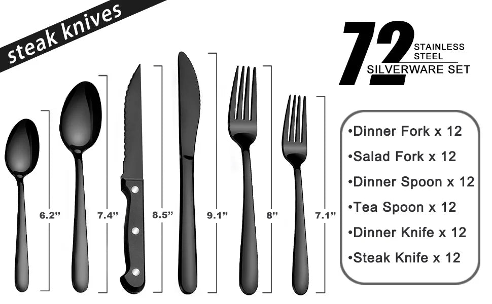 72-Piece Stainless Steel Flatware Set for 12 with Steak Knives